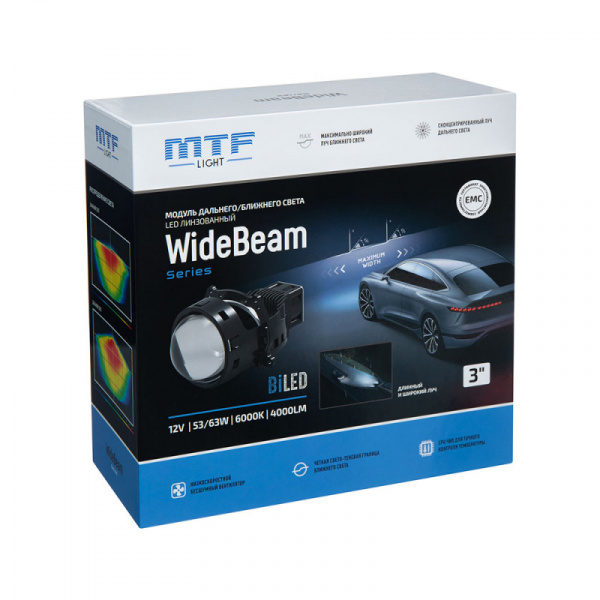 ��-����� 12V 3.0" LED 6000K 2CH 53W/63W WideBeam + RED Devil Eyes 24���. MTF