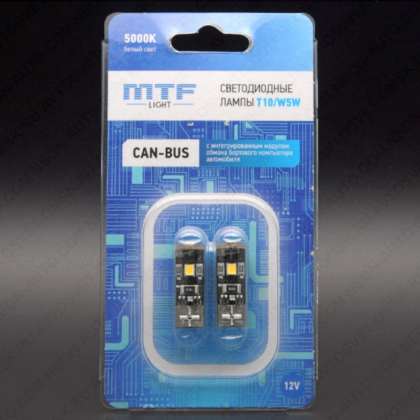 ��������� ������������ 12V T10 WHITE 5000K 3SMD CanBus W5W50CN MTF